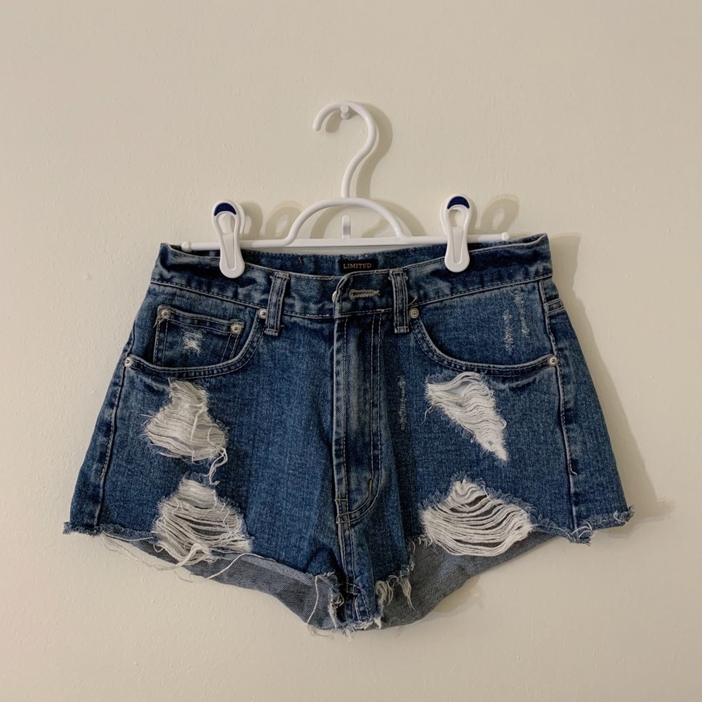 High waisted distressed denim shorts